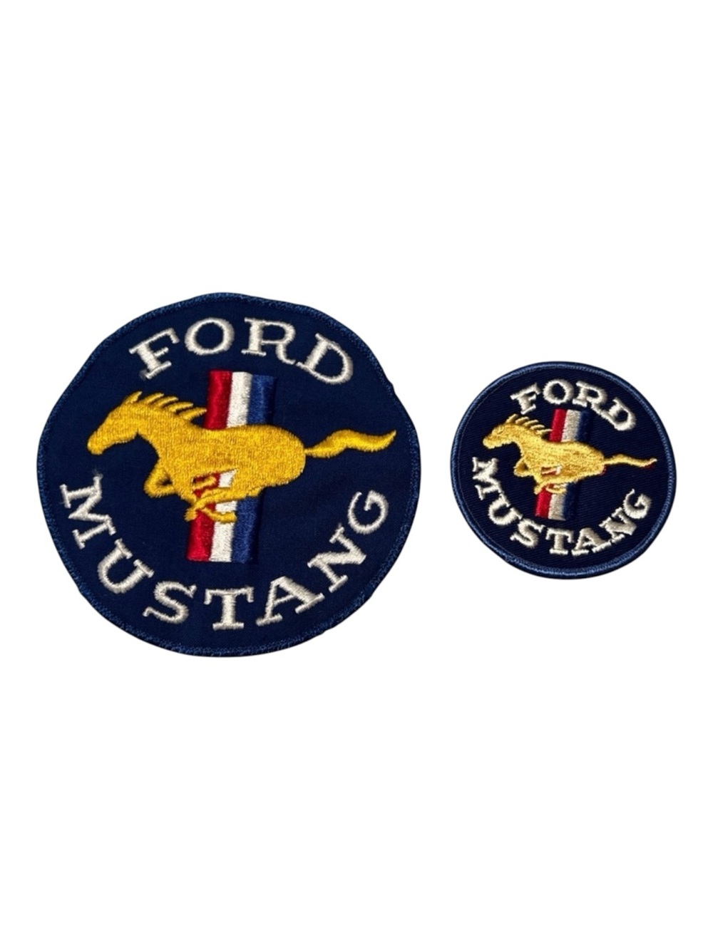 Ford Mustang Patch Set Sew-On & Iron-On Embroidered Pony Logo Blue Tri-Bar